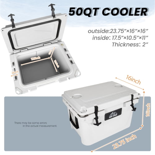 ANYKOON 50 Quart White Insulated Cooler, Ultra-Light Heavy-Duty Hard Shell Ice Chest with 6-Day Ice Retention, Ideal for Camping, Tailgating, Job Site & Outdoor Adventures