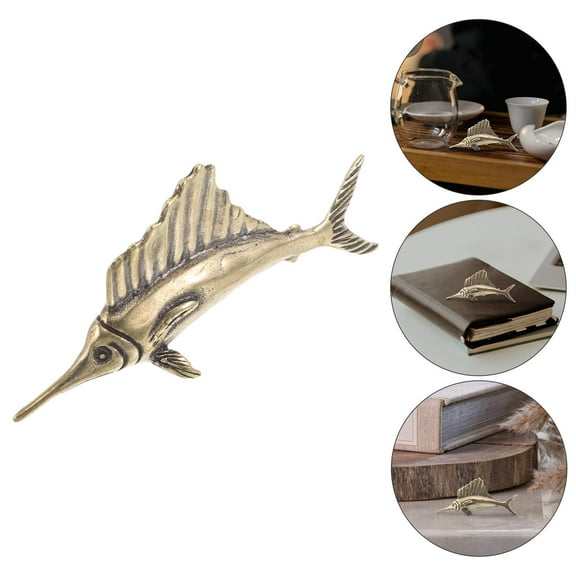HEMOTON  Home Decor Sea Animal Metal Fish Figurine Collectible Office Dark Brown