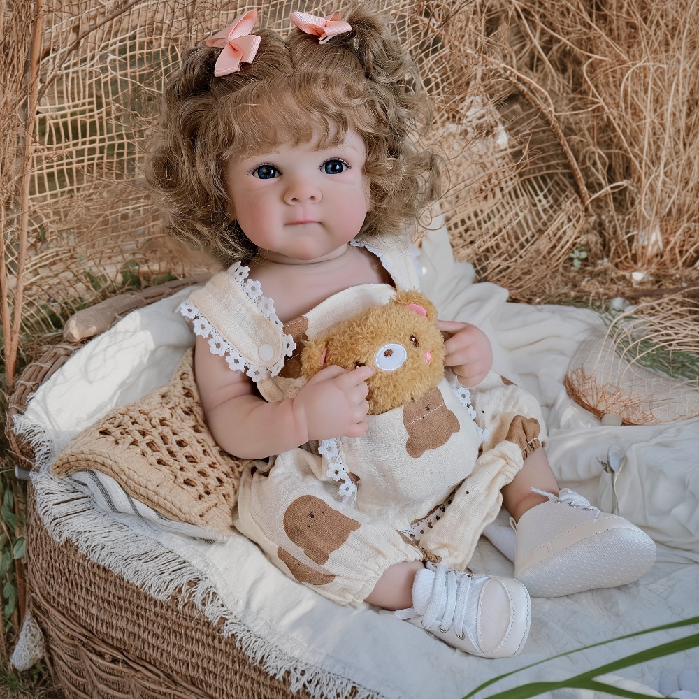 18-Inch Realistic  Reborn Baby Dolls Vinyl Bear Head Printed Bodysuit, Full Vinyl Bettie Hat Handmade Reborn Doll