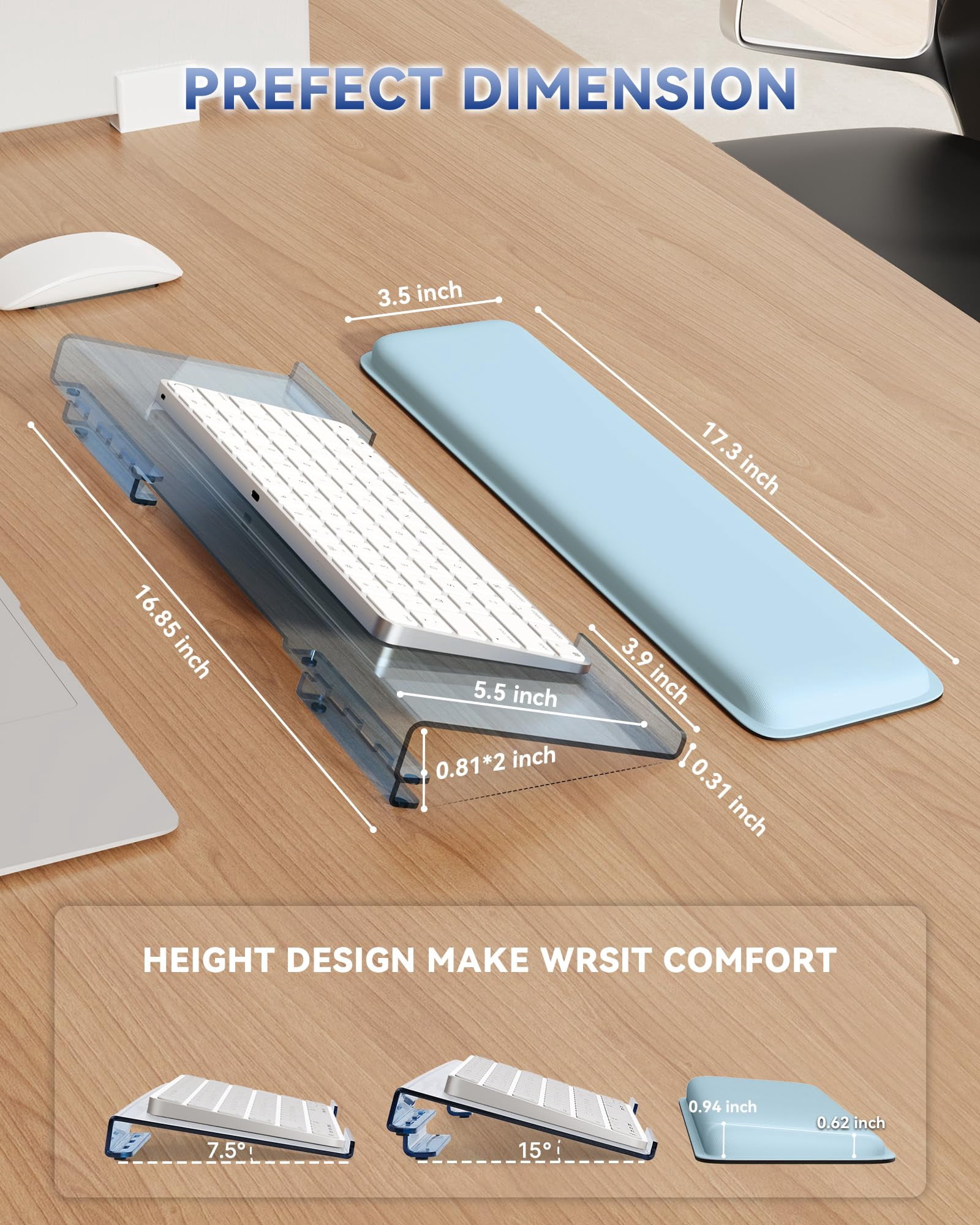 Computer Stand For Desktop  Wrist Rest 2-level Height Adjustment Non-slip Key Board Riser Pad Office Gaming And Home Desks