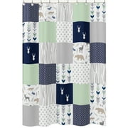 Woodsy Navy Mint Grey Fabric Shower Curtain by Sweet Jojo Designs