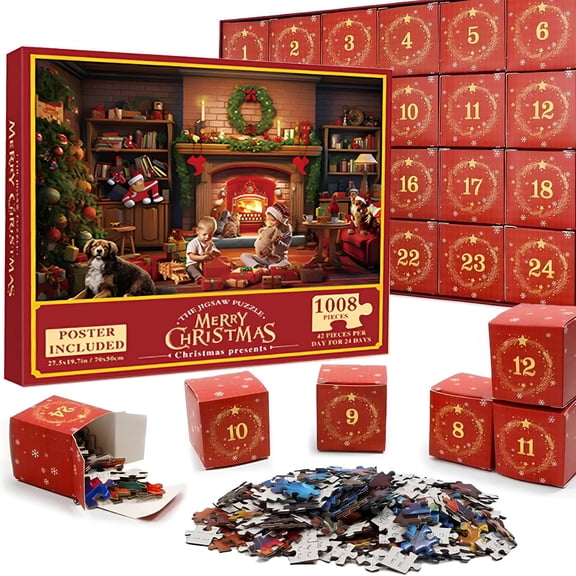 BESTSKY Advent Calendar 2025 Christmas Puzzles for Adults 1000 Pieces Countdown Calendar Christmas Stamp Puzzle 24 Days of Christmas Advent Calendar Vintage Holiday Jigsaw Puzzles B