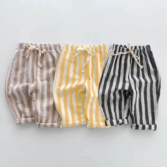 Boys' Pants Loose Fit Striped Print Drawstring Elastic Waist Breathable Long Pants for Everyday Wear Black