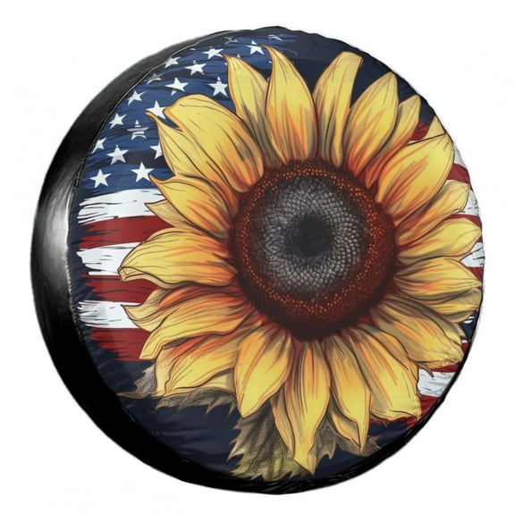 KAKALAD Sunflower American Flag 01 Spare Tire Cover Weatherproof Universal Accessories 14 Inch
