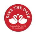 thumbnail image 1 of Darling Souvenir Round 45 Pcs Loving Swans Save The Date Stickers Personalized Bride Groom Names And Date Envelope Seals - Red, 1 of 4