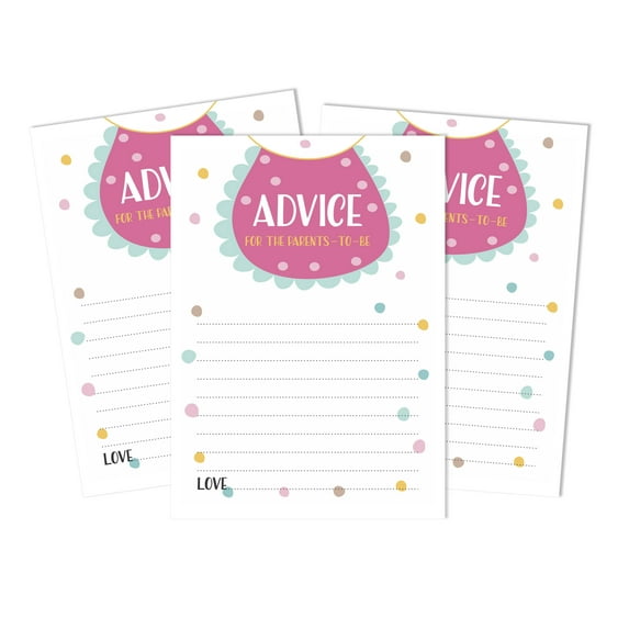 Inkdotpot 50Advice CardsNew ParentsFor Baby Shower Game Gender Neutral Party SuppliesBaby Bib Advice For New Mom & Dad