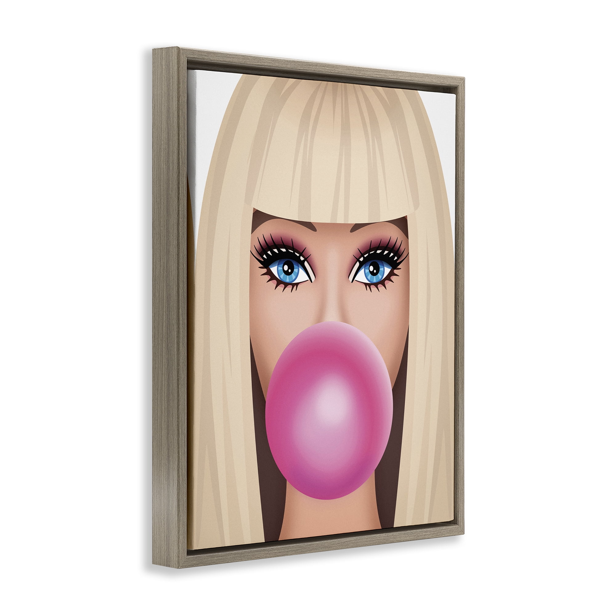 Stupell Industries Blonde Girl & Bubblegum People Painting Brown Floater Framed Canvas Art Print Wall Art, 25 x 31