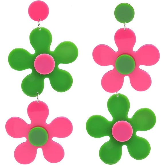 Exaggerated Acrylic Large Flower Earrings,Double Flower Petals Dangle Earring,Double Daisy Flower Earrings For Women Y2k Plastic Earrings