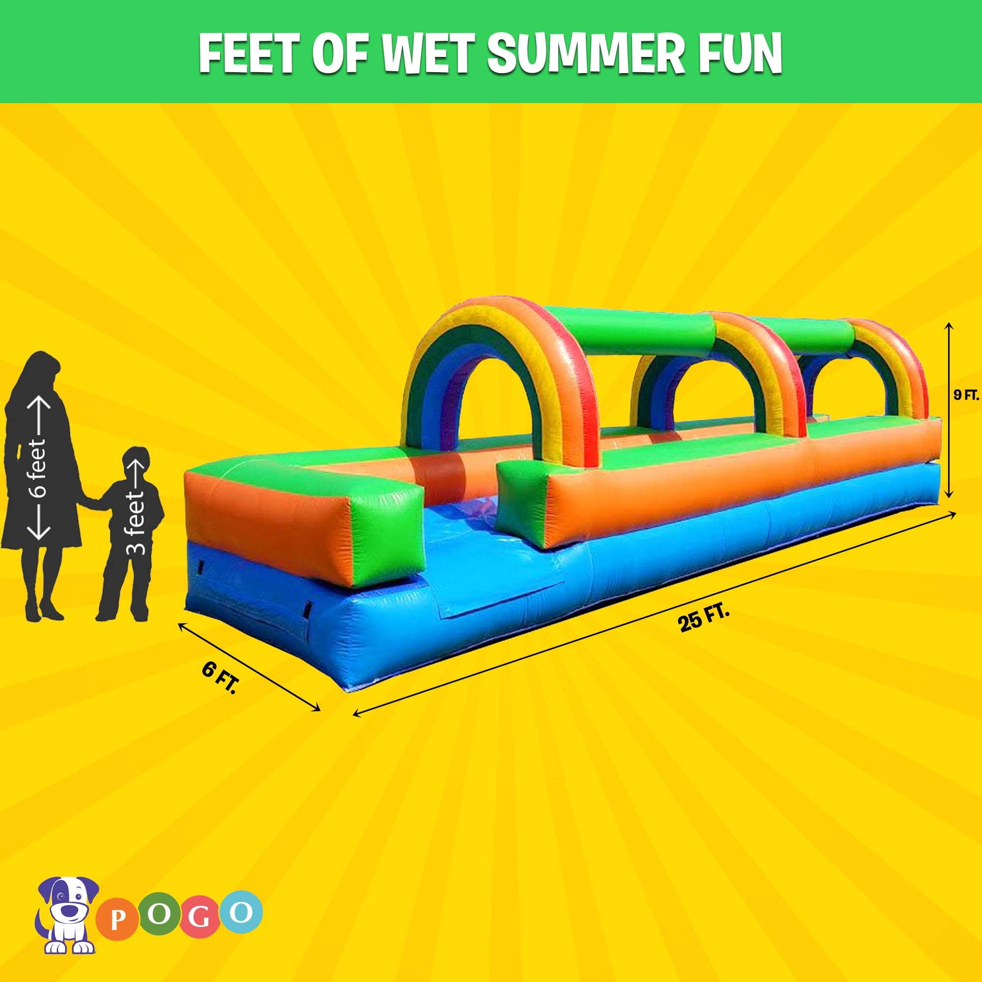 Pogo Crossover Inflatable Rainbow Splash and Ride Water Slide with Blower, Rainbow