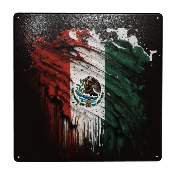 Mexican Flag Cool Vintage Square Metal Sign 12x12 Inch Tin Sign Wall Decor Decorative Plaque for Bar, Cafe, Restaurant