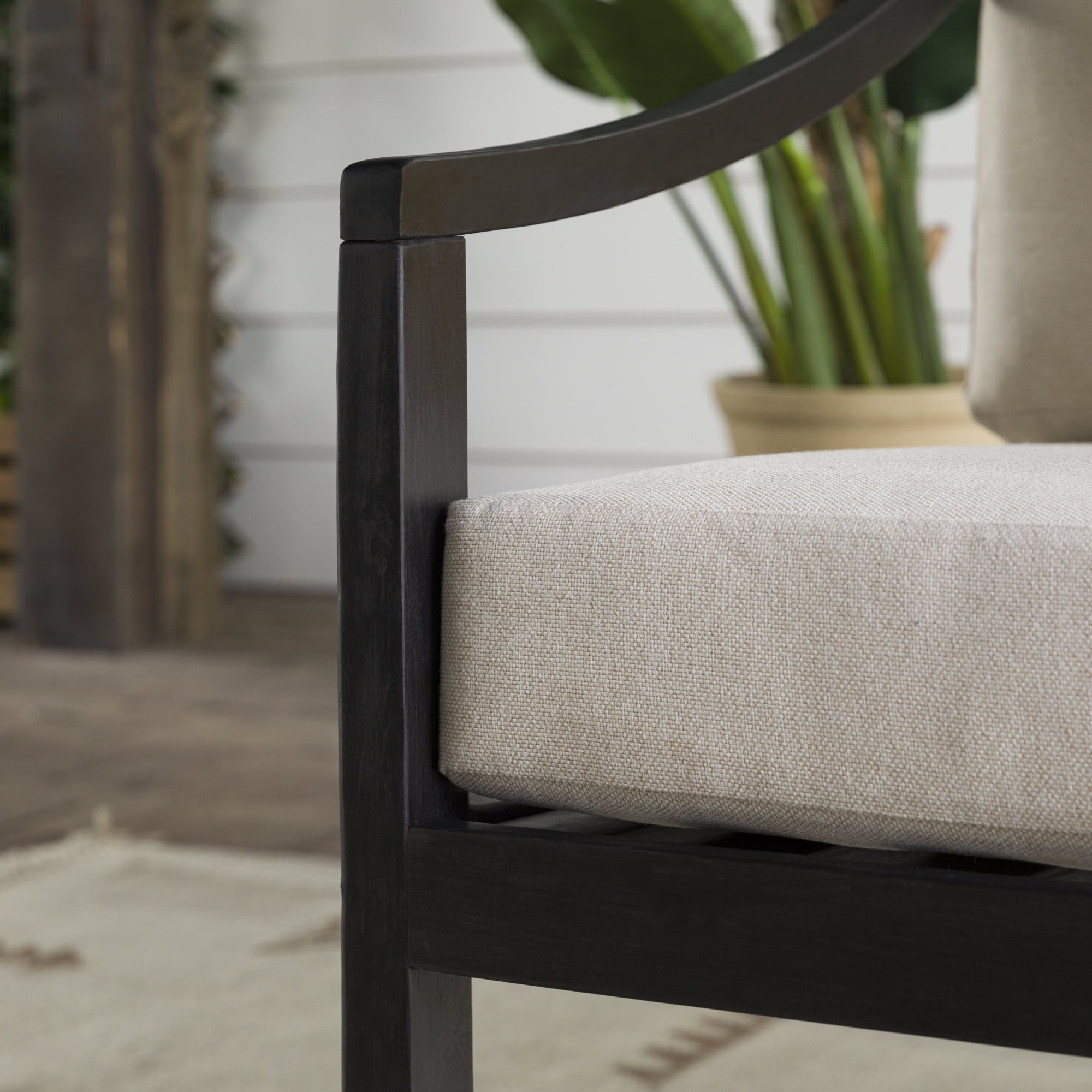 Walker Edison Modern Wood Solid Curved Arm Outdoor Club Chair, Black