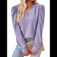 thumbnail image 3 of Blusas para Mujer, Elegantes, Informales, con Cuello en V, Larga, Blusas para Mujer con Mangas Abullonadas Púrpura M, 3 of 10
