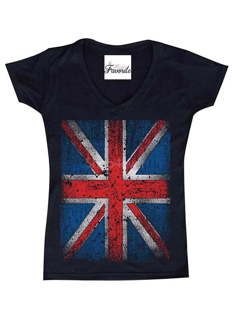Mom's Favorite - Womens Union Jack British Flag V-Neck T-Shirt ...