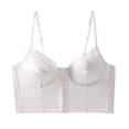 thumbnail image 4 of Gibobby Conjuntos de bragas de encaje Conjunto de ropa interior Sexy de satén con corsé de espina de pescado para mujer(Blanco, CH), 4 of 5