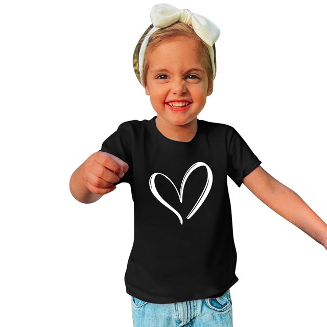 LSLJS T-Shirt à Manches Courtes à Col Rond pour Filles Tee T-Shirt en Coton pour Enfants Mignon T-Shirt Imprimé de la Saint-Valentin Haut à Manches Courtes Cadeaux pour Enfants