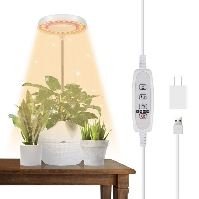 Plant Grow Light with Adapter LED Growing Light Full Spectrum for Indoor Plants Height Adjustable Automatic Timer 5V Low Safe Voltage Idea for Small Plant Light
