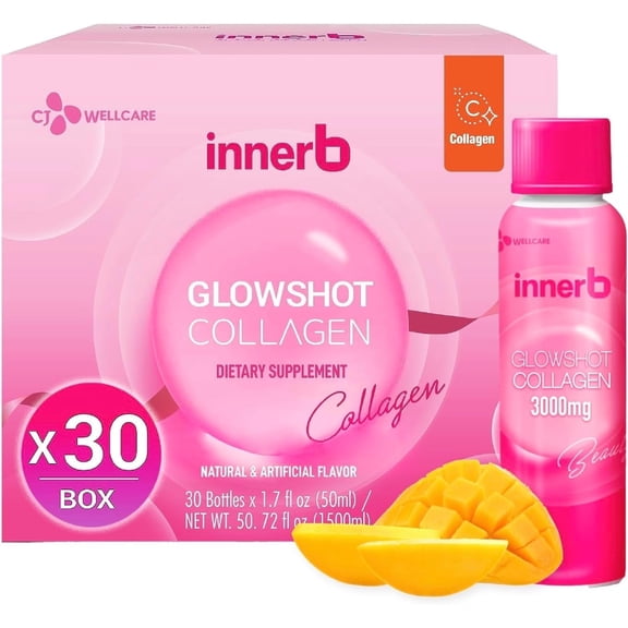 CJWellcare Innerb Glowshot Collagen (50.7 fl oz, 30 Pack) - Marine Collagen, Hair and Nail Care