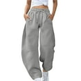thumbnail image 2 of FUNUONY Womens Wide Leg Barrel Pants Elastic High Waisted Trousers Loose Casual Palazzo Pants with Pockets Cropped Relax Fit Trouser Ankle Pants Sports Pants Curved Wide Leg Pants Sweatpants Grey Xl, 2 of 9