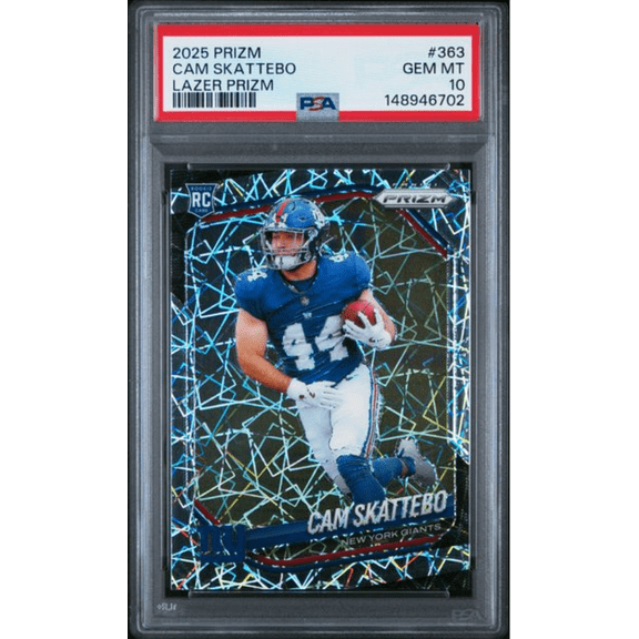 Graded 2025 Panini Prizm Cam Skattebo #363 Lazer Prizm Rookie RC Football Card PSA 10 Gem Mint