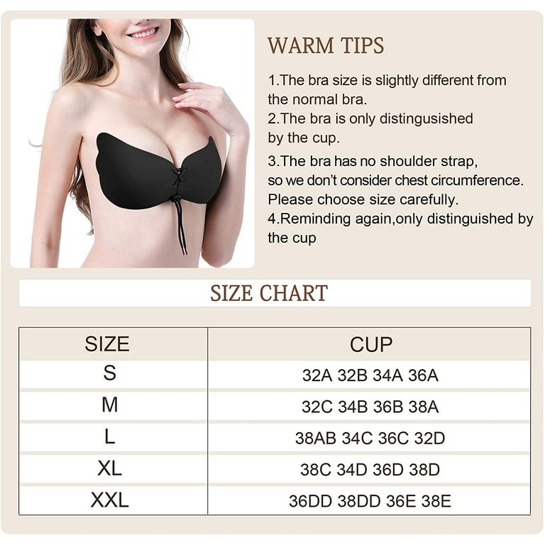 Gotoly 2 Pack Strapless Bra Adhesives Push Up Women Sticky Invisible  Drawstring the strapless push up bra’s cups(Black/Beige Large)