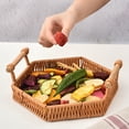 thumbnail image 5 of Usloyux Under $5 Woven Picnic Baskets,Plastic Imitation Rattan Basket,Hexagon Bread Baskets with Handles, Outdoor Serving Tray for Kitchen Storage Food, Vegetables, Coffee Table, 5 of 6