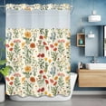 thumbnail image 6 of No Hook Shower Curtain with Snap in Liner, Red Poppy Flower Spring Plant Waterproof Bath Curtain Double Layers with See Through Top Window, Green Leaves Colorful Floral Hotel Shower Curtains 48x72in, 6 of 9
