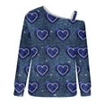 thumbnail image 4 of Penkiiy Womens Valentine Day Sweatshirt Off-shoulder Shirt Hearts Graphic Long Sleeve Pullover Tops L Dark Blue, 4 of 5