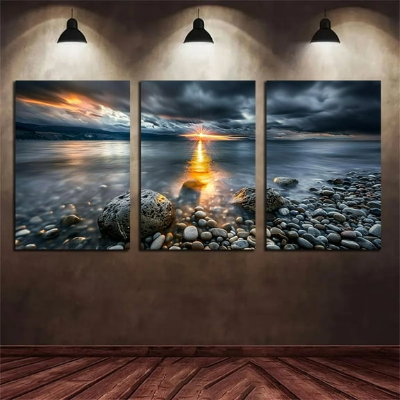 3-Piece Set of Sea Shadow Canvas Art Set High-Quality Printing, Suitable for Home, Bedroom, Living Room, Office Decoration, Beach Theme Decoration, Frameless Canvas Painting