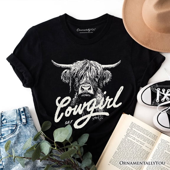 Highland Cow Vintage Cowgirl T-Shirt, Western Country Tee For Women