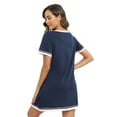 thumbnail image 4 of Women's Short Sleeve V Neck Sleepshirts With Pocket Ladies Home Pajamas Soft Comfy Nightdress,Lightweight Fabric,S-3XL,Dark Blue, 4 of 7