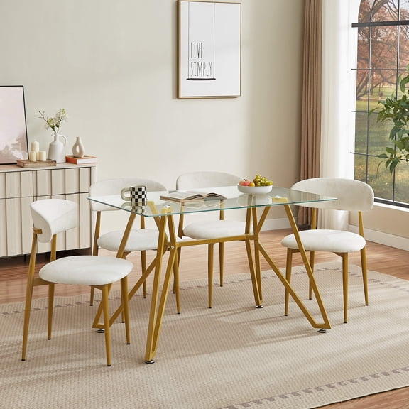 Modern Velvet Dining Chairs Set of 2 with Gold Metal Legs – Ergonomic Mid-Century Kitchen Seating for Farmhouse Dining Room and Home Office, White