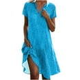 thumbnail image 2 of YHAJDS Women Gown Polka V Neck Short Sleeve Casual Flowy Knee Length Dress, 2 of 5
