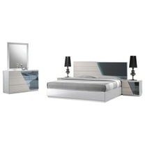 3 PC Modern Bedroom Furniture Set, Queen Bed, Dresser and Mirror, LED Lighting, High Gloss Lacquer Finish