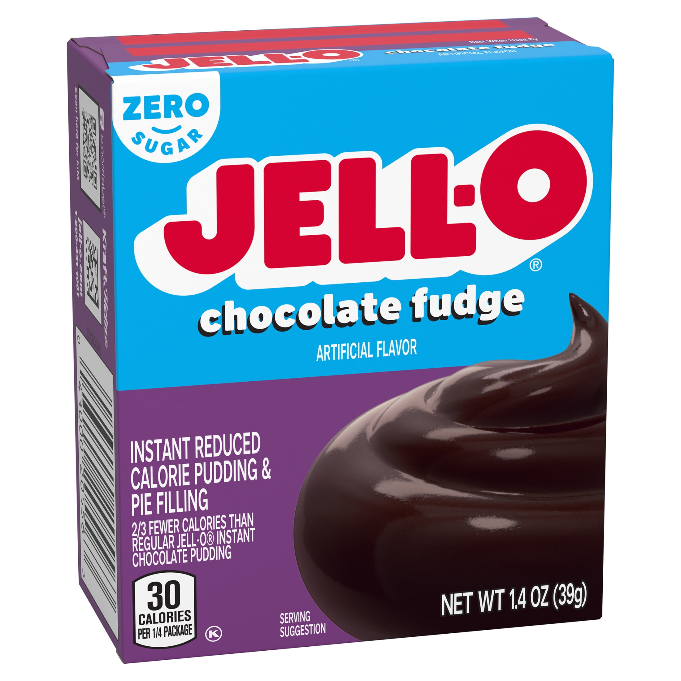 Jell-O Chocolate Fudge Zero Sugar Instant Reduced Calorie Pudding & Pie Filling Mix, 1.4 oz Box