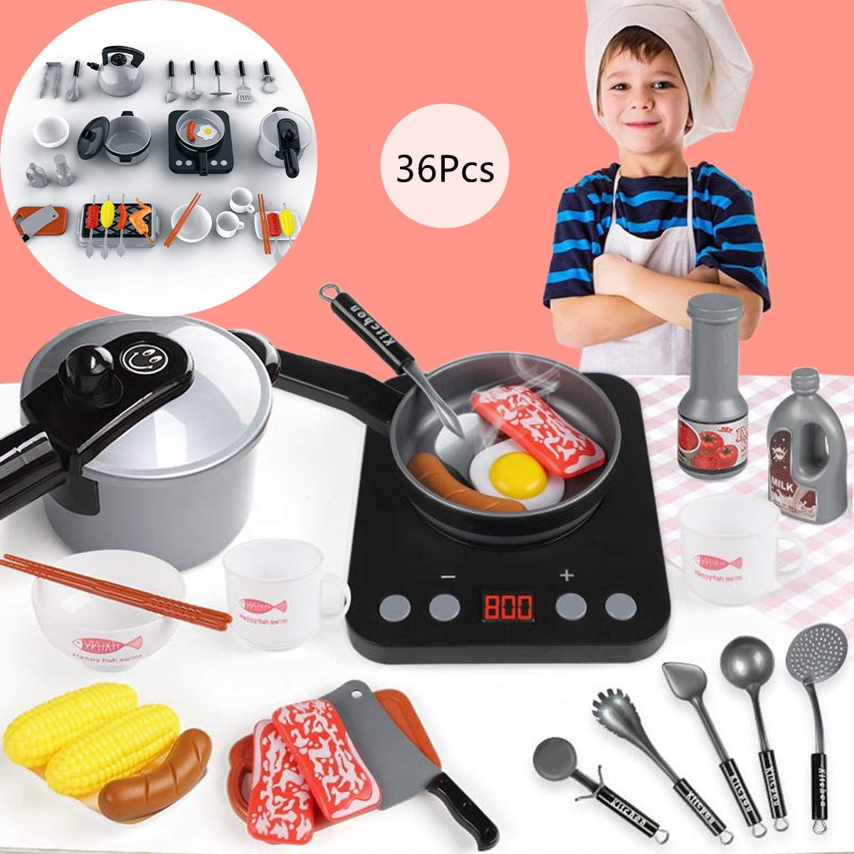 Kids pretend play toy Stir fry cooking & food set playset cooking toy 