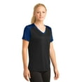 thumbnail image 4 of Sport-Tek Ladies CamoHex Colorblock V Neck Tee-XS (Black/ True Royal), 4 of 6