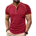 thumbnail image 2 of Yaoyar Mens Spring Fashion Casual Henley Shirt Short Sleeve Color Block Slim Fitted Shirts Clothes for Athletic Gym Workout, 2 of 8