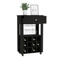 thumbnail image 5 of Royard Oaktree Wine Bar Cabinet with 12 Wine Rack and Glass Holder, Modern Bar Cart on Wheels with Storage Drawer for Wine and Liquor, Wood Rolling Kitchen Cart for Home Kitchen, Black, 5 of 6