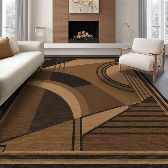ODIKA 8'x10' Washable Area Rug Non-Shedding, Easy Care, Warm Earth Tones Geometric Design Art Inspired with Bold Lines for King Size Bedroom Under Bed, Master Suite