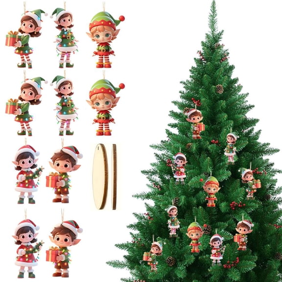 10 Pcs Elf Christmas Tree Ornaments Set, Wooden Candy Christmas Decoration Elf Tree Ornaments, Suitable for Xmas Home Winter Party Decorations
