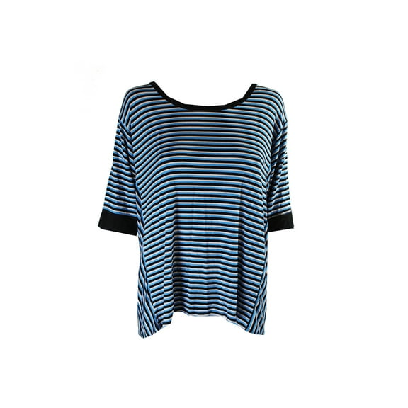 DKNY Womens Blue Multi 3/4-Sleeve Striped Sleep Top S