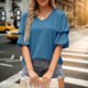 thumbnail image 1 of Blusa De Manga Corta Camiseta casual de manga abullonada doble Color sólido con cuello en V de verano para mujer (Azul oscuro XL) Cgtredaw para Mujer Azul oscuro T M, 1 of 7