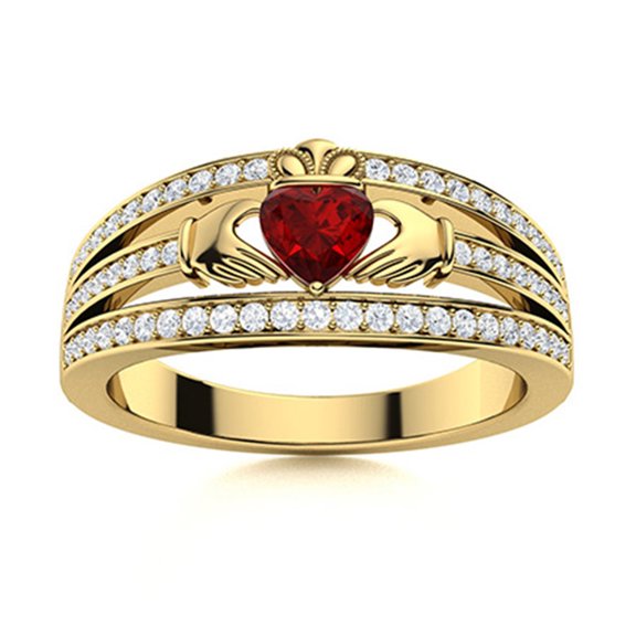 Claddagh 5 MM Heart Garnet Friendship Loyalty Women Ring 925 Sterling Silver Gold Vermeil