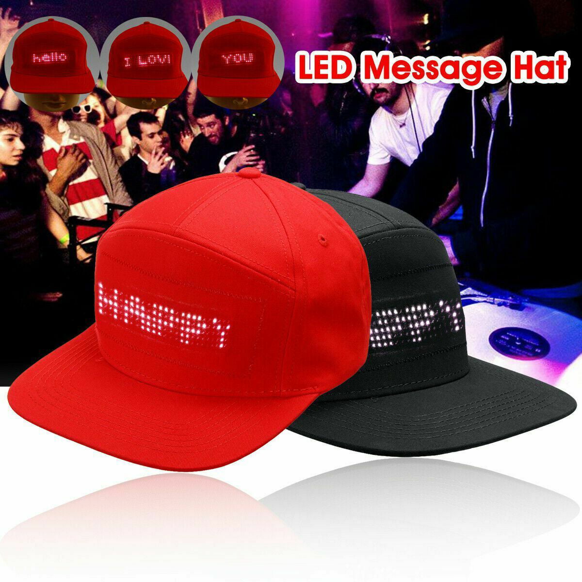 LED Display Cap Baseball Party Club Cool Hat Screen Light bluetooth APP Fashion 