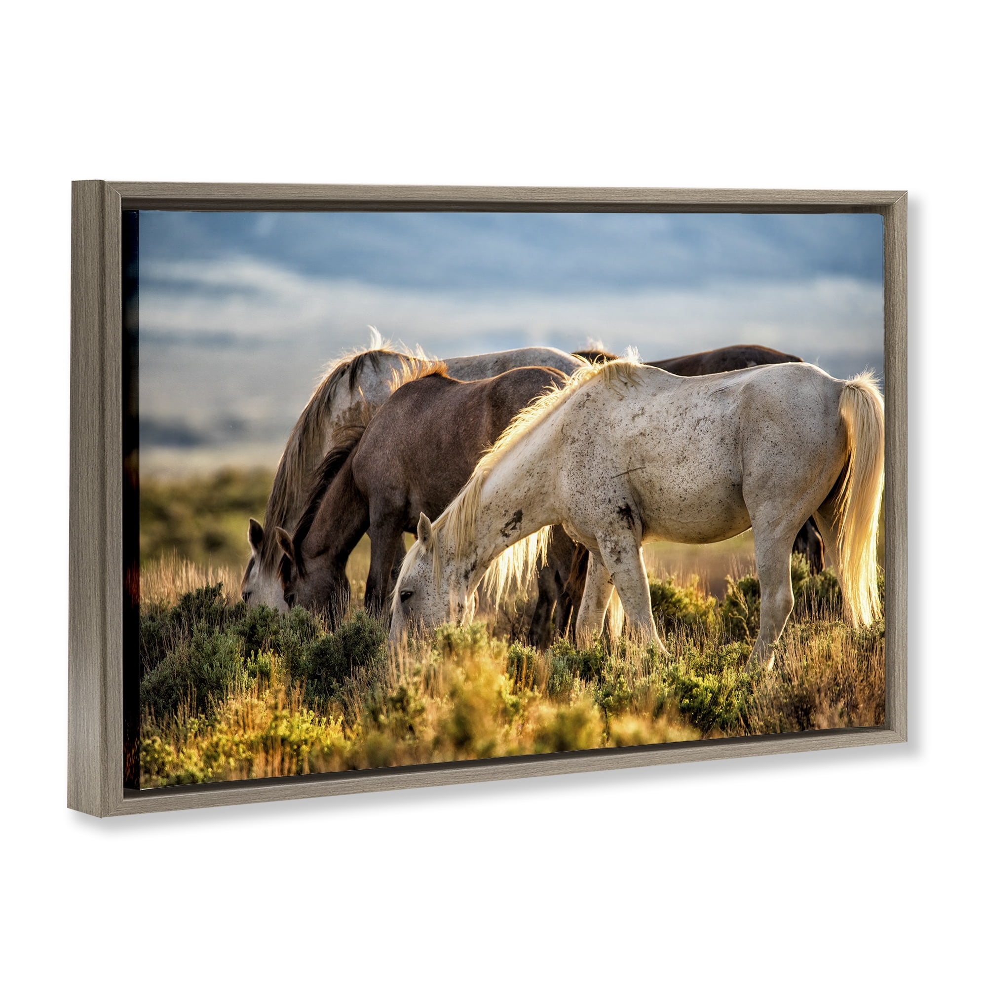 Stupell Industries Equine Evening Graze Brown Framed Floater Canvas Wall Art, design by Tim West