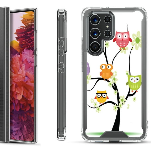 Shockproof Bumper Phone Case for Samsung Galaxy S22 Ultra 5G, by OneToughShield ® - Tree Owl