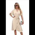 thumbnail image 2 of Vestido Cruzado para Mujer, Cuello en V, Corta, Lazo en la Cintura, Volantes, Abertura, Vestido Informal Midi, Color Albaricoque S, 2 of 9