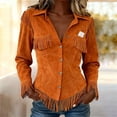 thumbnail image 2 of Aoiroe Women's Western Long Sleeve Buttons Down Shirts Collared Retro Casual Blouses Shirts Orange L, 2 of 5