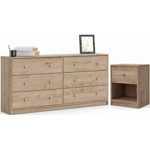 Home Square 2 Piece Bedroom Set with 6 Drawer Double Dresser and Nightstand in Jackson Hickory