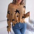 thumbnail image 2 of Womens Knitted Jumper Sweater V Neck Star Baggy Winter Long Sleeve Pullover Tops, 2 of 8